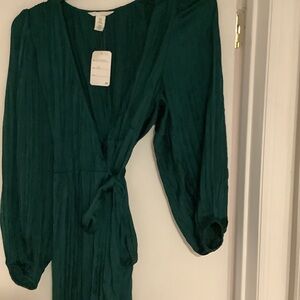 Emerald Green Long Sleeve Wrap Dress Size M